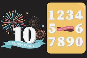 Anniversary number with firework. collection of number celebration vector