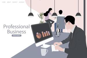 Business web page template with computer and colleague modern concept for website,mobile and development vector