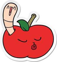 sticker of a cartoon worm in apple vector