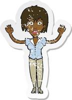 retro distressed sticker of a cartoon woman stressing out vector