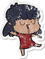 distressed sticker of a cartoon woman laughing vector