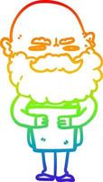 rainbow gradient line drawing cartoon man with beard frowning vector