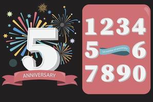 Anniversary number with firework. collection of number celebration vector