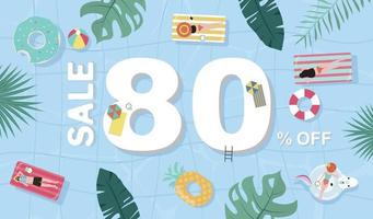 Summer sale background with tiny people,umbrellas, ball,float  in the top view pool.Vector summer banner vector