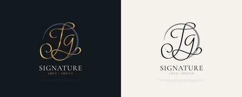 Diseño del logotipo de la firma inicial jg con un estilo de escritura a mano elegante y minimalista. diseño inicial del logotipo j y g para bodas, moda, joyería, boutique e identidad de marca comercial vector