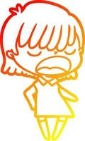 warm gradient line drawing cartoon woman talking loudly vector