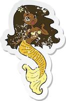 retro distressed sticker of a cartoon pretty mermaid vector