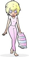 cartoon woman going to bed vector