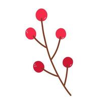 Twig with cranberries isolated on white background. Vector hand-drawn illustration in cartoon flat style. Perfect for your project, cards, logo, decorations.