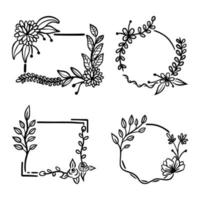 4 set of floral hand drawn vector illustration