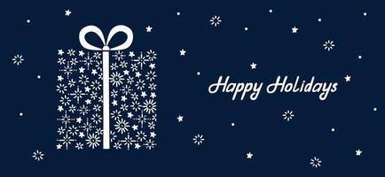 copos de nieve y estrellas forma de regalo de navidad fondo de garabato dibujado a mano. letras de citas de felices fiestas. plantilla de banner de invierno para web e impresión vector