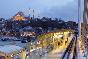 Halic Metro Bridge and Suleymaniye Mosque in Istanbul, Turkey photo