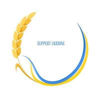 Round Vector Frame With Wheat Ear and Blue Yellow Ribbons in Colors of Ukrainian Flag