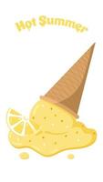 Melted Lemon Ice Cream. Summer Vector Banner Hot Summer. Perfect for Social Media, Banners, Printed Materials etc.