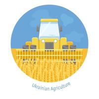 Combine in The Golden Wheat Field. Harvester on the Blue Yellow the Colors of Ukrainian Flag Background vector