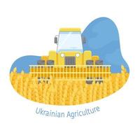 Abstract Shape With The Harvester in The Wheat Field on The Blue Sky Background. Vector Illustration in Colors of The Flag of Ukraine