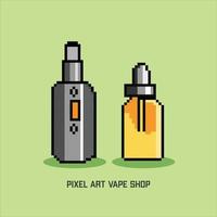 Sabores de e-líquido de píxeles. jugo de vape pixelart o signos de jugo de vape. conjunto de e-líquido para vaporizador, botella de píxeles con sabor a fruta vector