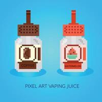 Sabores de e-líquido de píxeles. jugo de vape pixelart o signos de jugo de vape. conjunto de e-líquido para vaporizador, botella de píxeles con sabor a fruta vector