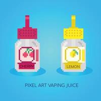 Sabores de e-líquido de píxeles. jugo de vape pixelart o signos de jugo de vape. conjunto de e-líquido para vaporizador, botella de píxeles con sabor a fruta vector