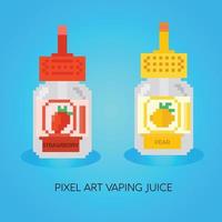 Sabores de e-líquido de píxeles. jugo de vape pixelart o signos de jugo de vape. conjunto de e-líquido para vaporizador, botella de píxeles con sabor a fruta vector