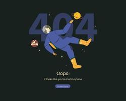 illustration of astronaut in space for 404 website error. page not found text. Cute template with planet, Stars for poster, banner or website page. vector