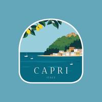 capri italia paisaje emblema insignias parche vector ilustración.