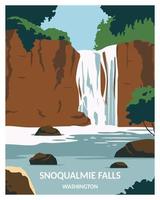 Snoqualmie cae fondo. viajar a Washington. ilustración vectorial en estilo minimalista adecuado para afiches, postales, impresiones artísticas. vector