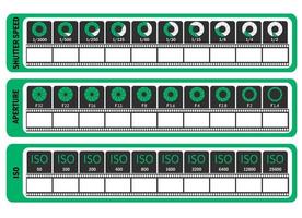 Photography manual template for photographers. Camera's cheat sheet. ISO, shutter speed, aperture, frame frequency. vector