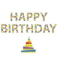 Greeting card with combination of words. Happy birthday, made in cartoon style. vector