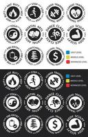 Fitness icons round with training and difficulty levels for scheduling in fitness and sports clubs. Also for use when developing websites and handouts. Set of the sports icons. vector