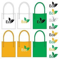 ilustración de una bolsa de compras hecha con materiales ecológicos. emblema ecológico. símbolo de reciclaje para salvar el medio ambiente. compras cómodas usando bolsas textiles. vector