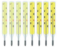 Thermometer for measuring body temperature. Celsius measurement scale. Mercury thermometer. Executed as a blank to illustrate the increase or decrease in body temperature. vector