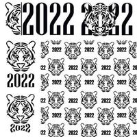 Tiger. Symbol of the New Year 2022 on the Chinese calendar. Tiger icons with year. Pattern for the packaging background with the image of a tiger. vector