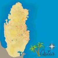 Qatar. Realistic satellite background map with roads. Drawn with cartographic accuracy. A bird's-eye view. vector