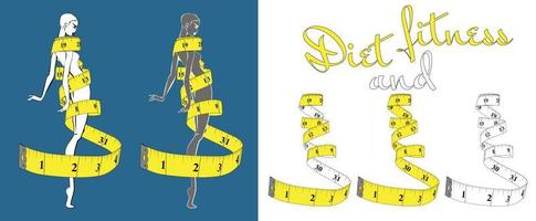 Yellow measure tape centimeter and inch Royalty Free Vector