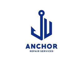 Logo Design U anchor artistic alphabet for boat ship navy nautical transport Free Vector