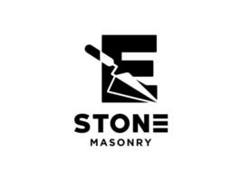 Letter E Masonry brick wall construction logo template vector