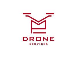 letra p icono de vector de plantilla de logotipo de drone. vector de drones de fotografía. icono de vector de helicóptero cuádruple