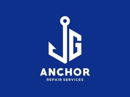 Logo Design G anchor artistic alphabet for boat ship navy nautical transport Free Vector