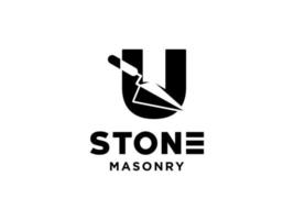 Letter U Masonry brick wall construction logo template vector