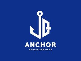 Logo Design Q anchor artistic alphabet for boat ship navy nautical transport Free Vector