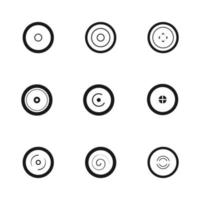 conjunto de forma de discos de rueda en blanco y negro. icono lineal estilo plano, ilustración vectorial vector