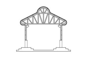 dibujo de contorno abstracto, estructura de marco espacial de almacén con ilustración de vector de escalera de hormigón