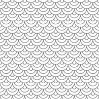 Abstract seamless fish scale pattern, black and white tile roof. Design geometric texture for print. Linear style, vector illustration