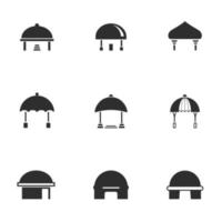 Set of black and white dome house icon with tent modern style, vector illustration