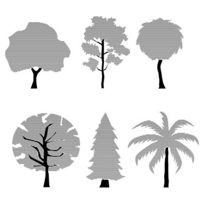 Trees silhouette set, horizontal line, vector illustration