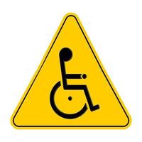 Señales de advertencia de triángulo amarillo con símbolo de silla de ruedas para discapacitados, aislado sobre fondo blanco, ilustración vectorial vector
