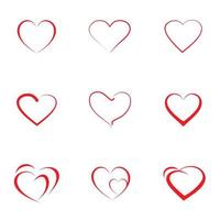 Set of red hearts icon with different outline hearts, vector illustration. Design elements for Valentine's day.