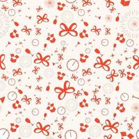 vacaciones de año nuevo con regalos de patrones sin fisuras, cinta de lazo rojo con reloj sobre fondo blanco, plantilla abstracta de rayas, ilustración vectorial vector