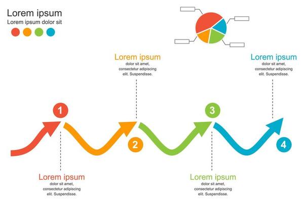Abstract infographics template, 4 steps arrow wave chart diagram,business concept infographic, vector illustration